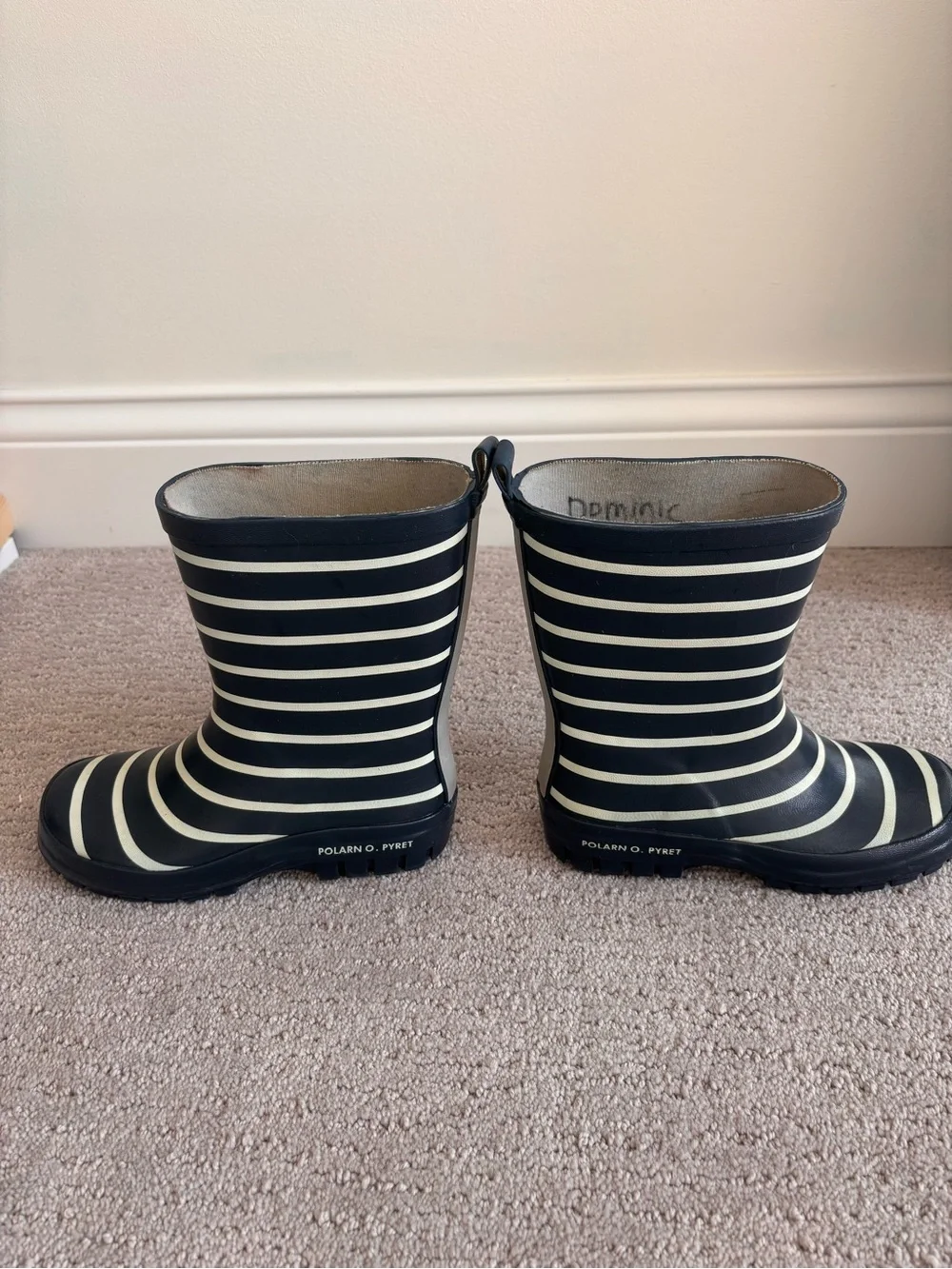 Polarn O. Pyret Navy and White Striped Kids Rain Boots